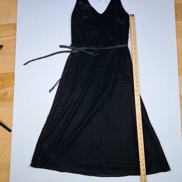Davids Bridal Velvet Dress Black Halter Midi Sz 6 Formal Holiday Prom Wedding - Picture 6 of 11